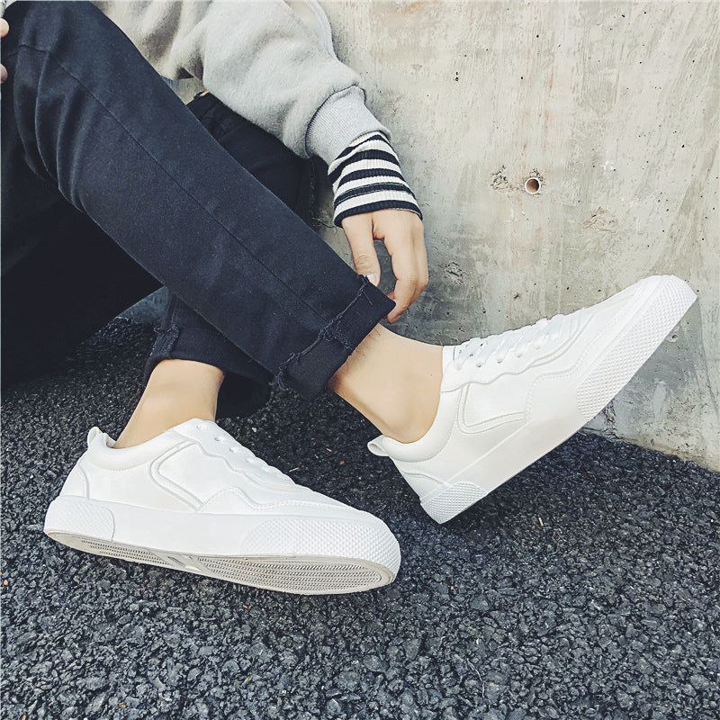 Men's Long-term Korean Street Shooting White Pu Sneakers