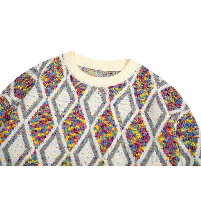 Color Contrast Argyle Knit Pullover