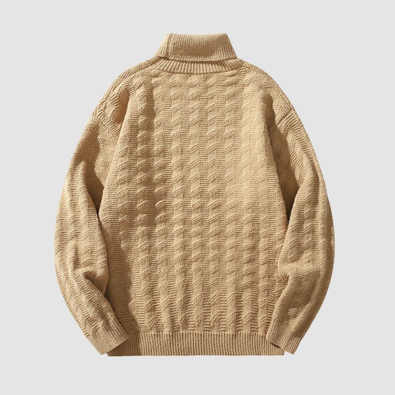 Einfarbiger Jacquard-Rollkragenpullover