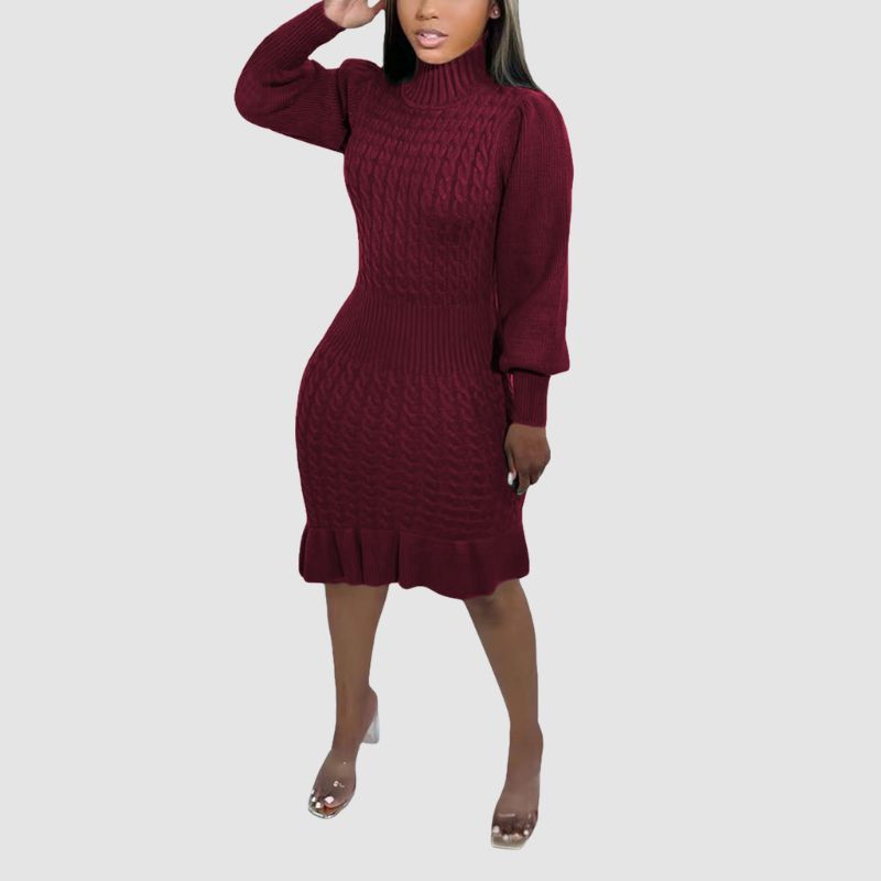 Ruffled Knitted Turtleneck Dresses