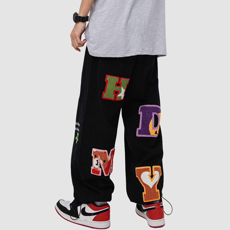 Hip-hop Letter Flocked Embroidered Jeans