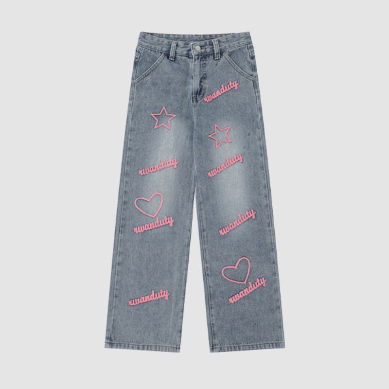 Jeans mit aufgesticktem Buchstaben- und Stern-Design