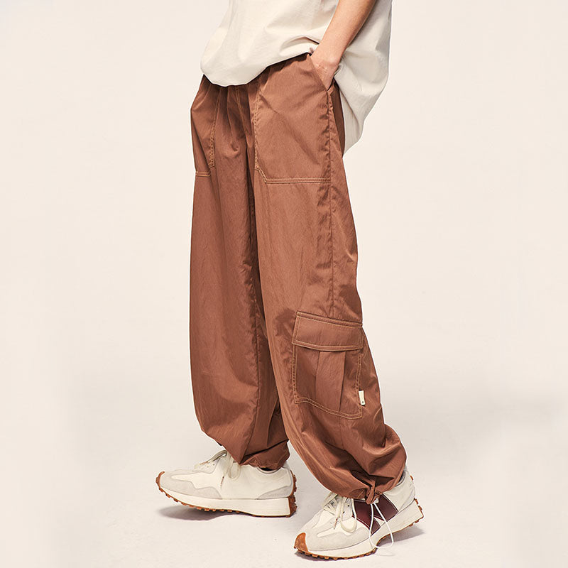 Multi Pocket Patch Solid Color Drawstring Pants