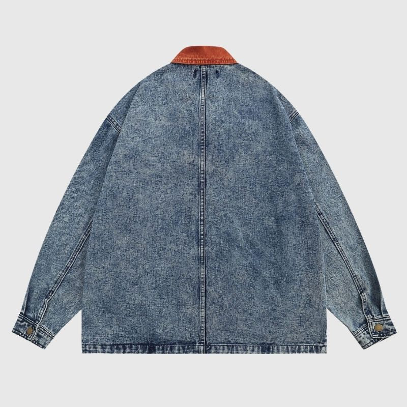 Chaqueta vaquera multibolsillos con bordado de follaje