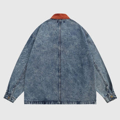 Chaqueta vaquera multibolsillos con bordado de follaje