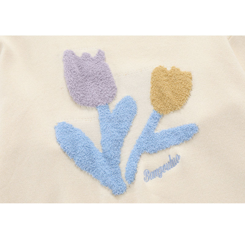 Flower Pattern Embroidered Pullover