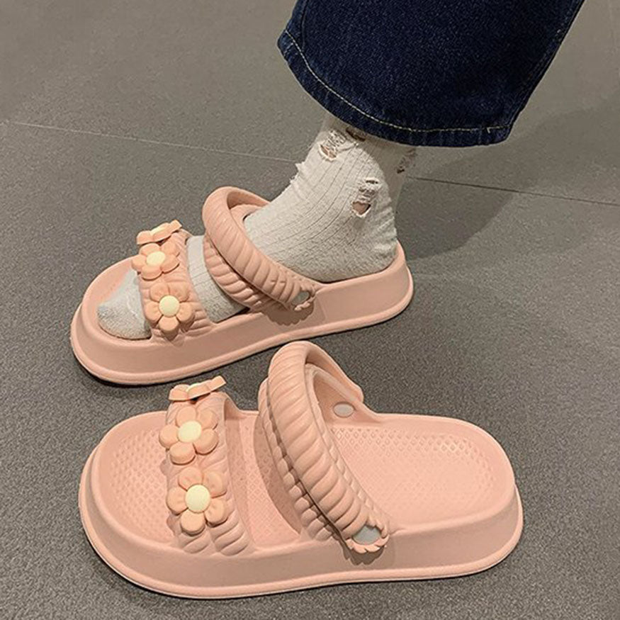 Sandalias con doble tira y decoración floral