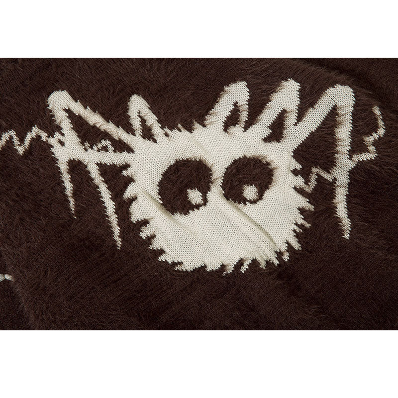 Cartoon Spider Printed Knit Pullover