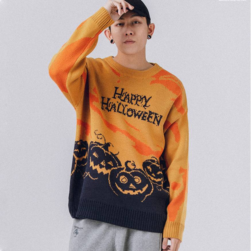 Happy Halloween Pullover mit Kürbismuster