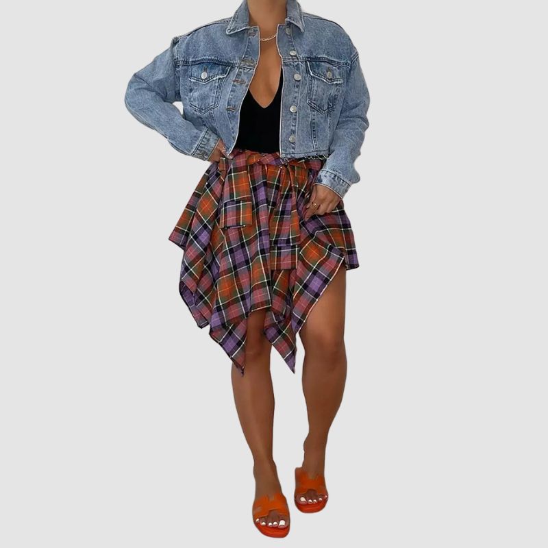 Irregular Plaid Shirt Skirts