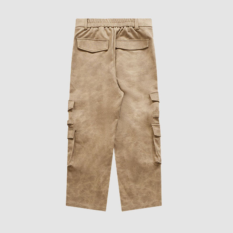 Suede Multi Pocket Wide Leg Cargo Pants