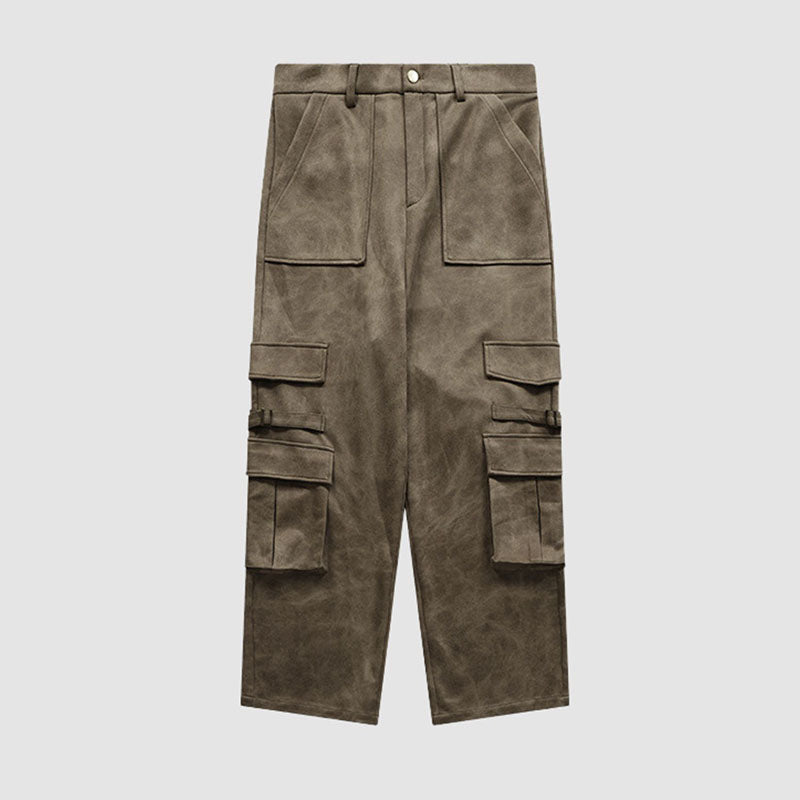 Wildleder-Cargohose mit weitem Bein und mehreren Taschen