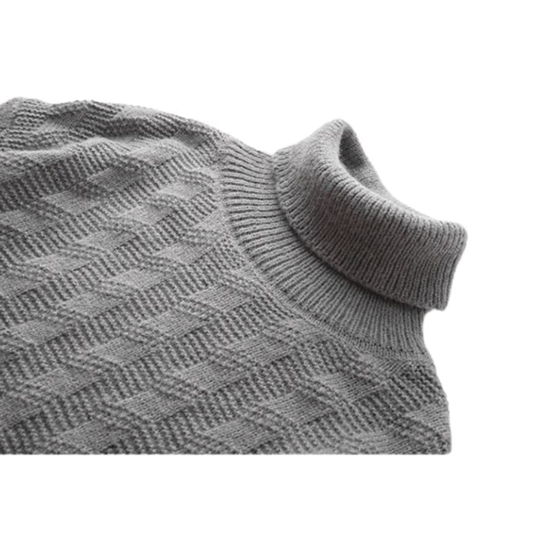 Einfarbiger Jacquard-Rollkragenpullover