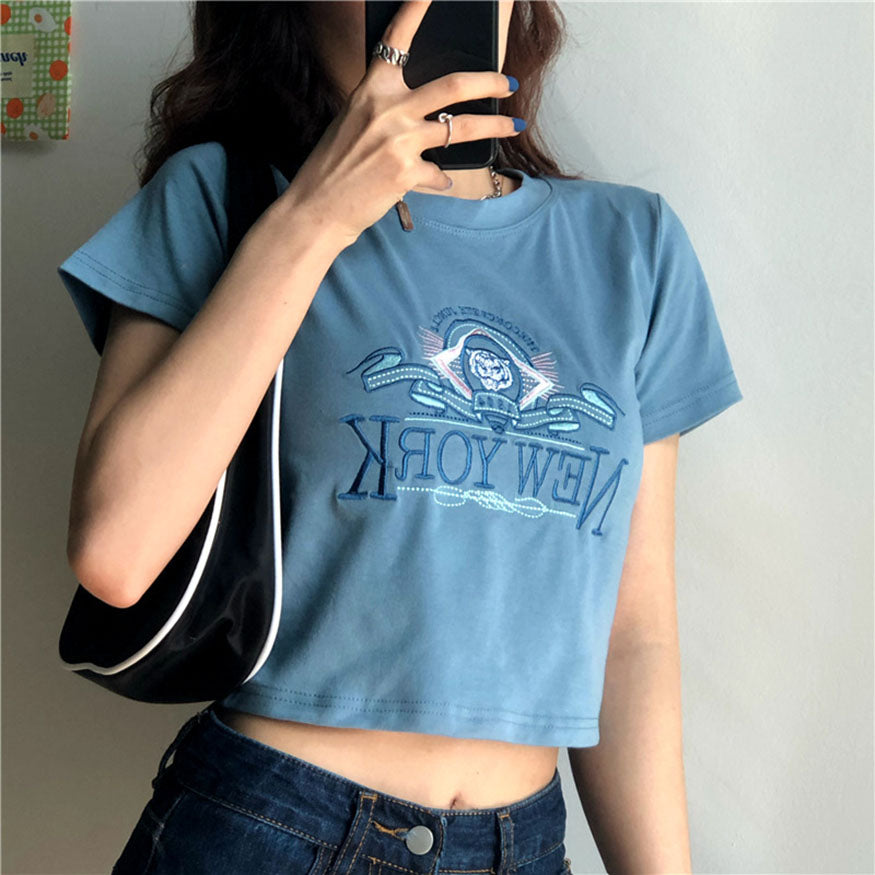 New York Embroidery Crop Top