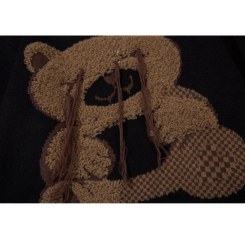 Cartoon Tassel Bear Embroidered Pullover