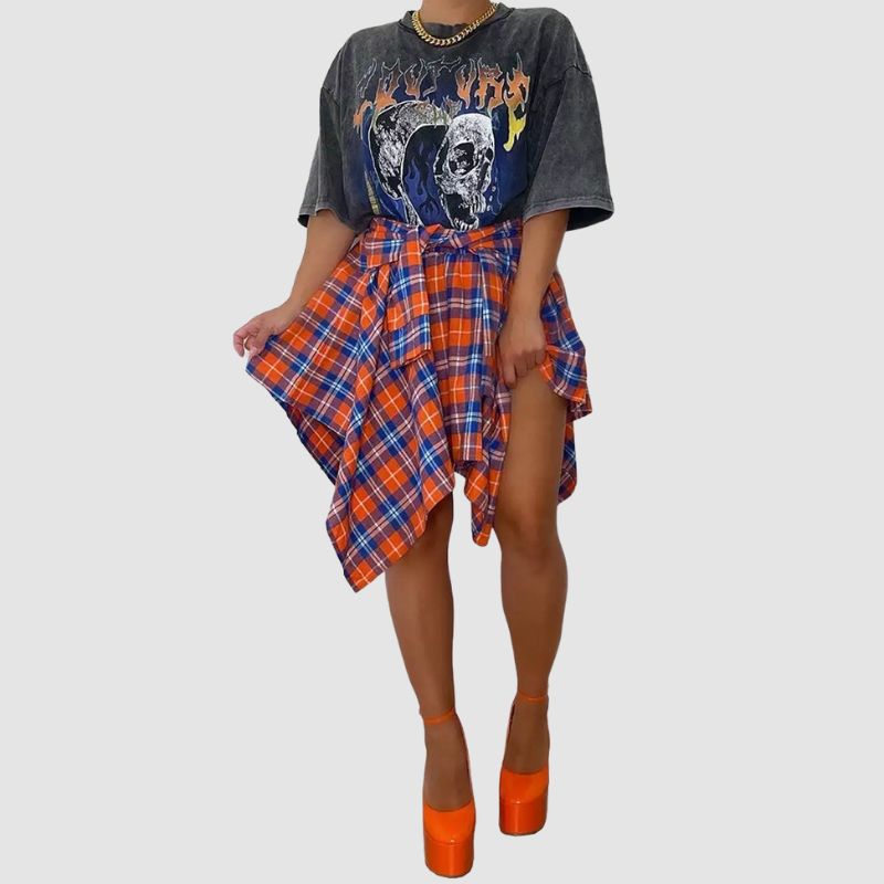 Irregular Plaid Shirt Skirts