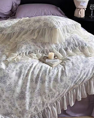 Daisy Purple Floral Ruffle Bedding Set