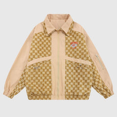 Karierte Patchwork-Jacke mit Stickerei