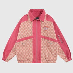 Karierte Patchwork-Jacke mit Stickerei