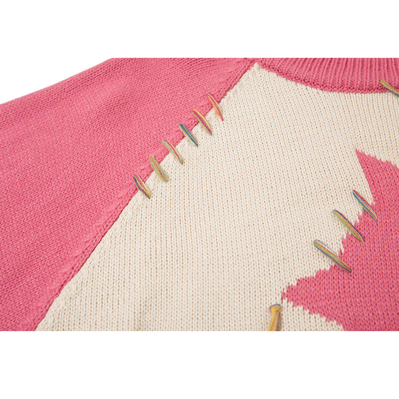 Strickpullover mit farbkontrastierendem Dinosaurier-Patchwork-Design