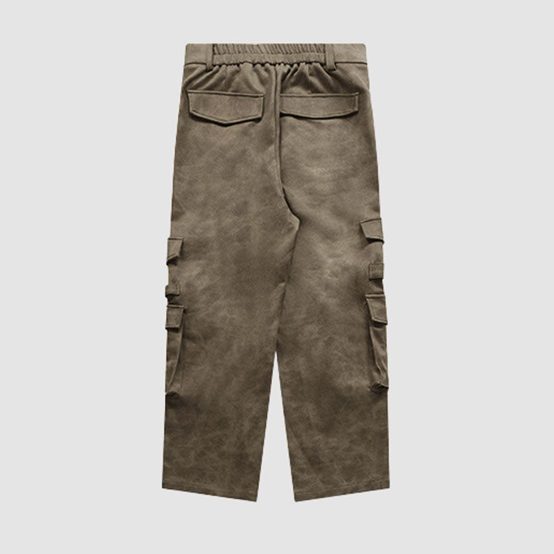 Suede Multi Pocket Wide Leg Cargo Pants