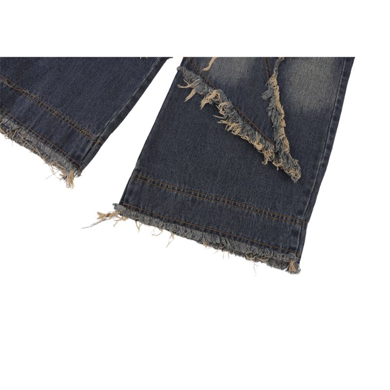 Star Pattern Frayed Patchwork Jeans