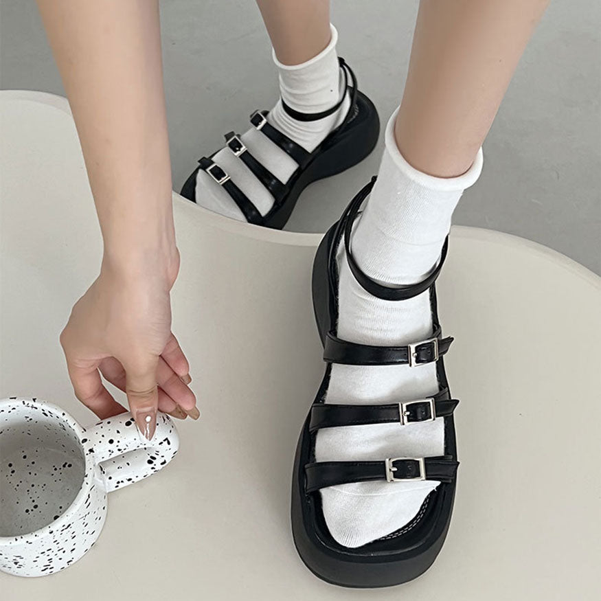 Buckle Multi-Strap Platform Sandals