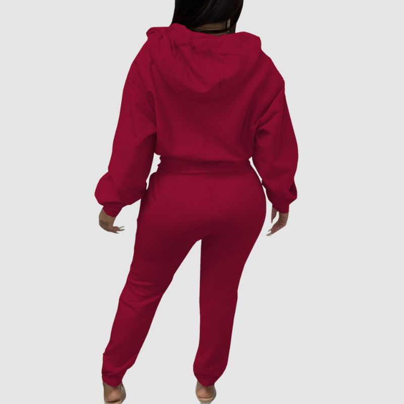 Solid Color Zip Hoodies Pant Set