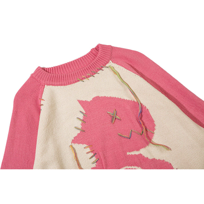 Strickpullover mit farbkontrastierendem Dinosaurier-Patchwork-Design