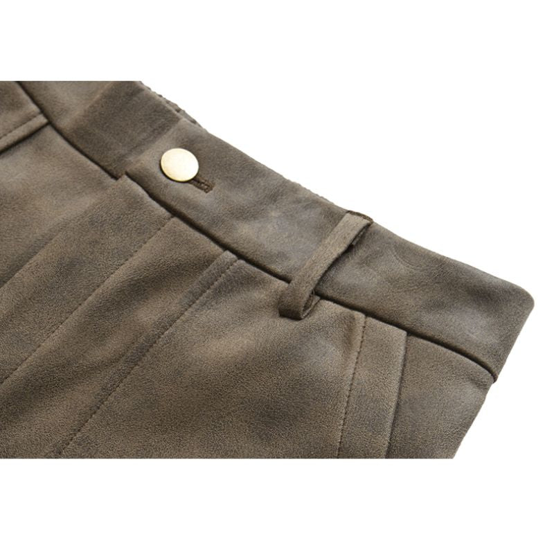 Suede Multi Pocket Wide Leg Cargo Pants