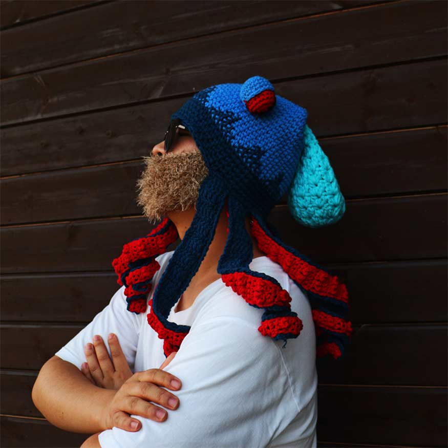 Gorro de punto con cabeza de pulpo