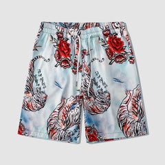 Zweiteiliges Hemd + Shorts mit Tiger- und Rosenmuster