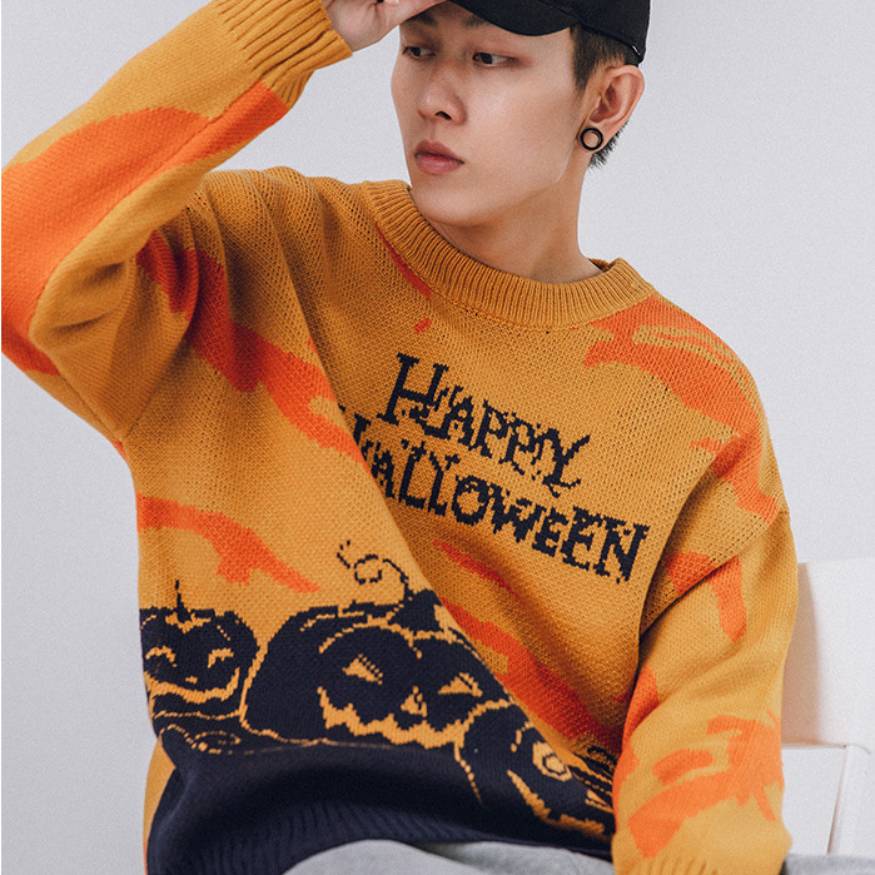 Happy Halloween Pumpkin Pattern Knit Sweater