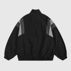 Chaqueta retro de cuello alto con patchwork de streetwear
