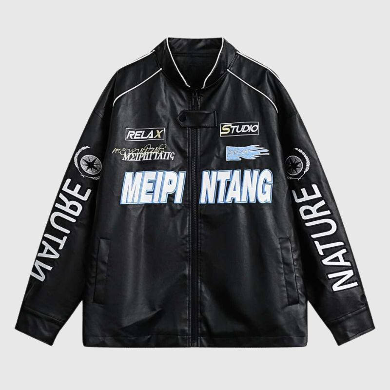 Chaqueta de cuero estilo piloto de motociclista retro estilo callejero