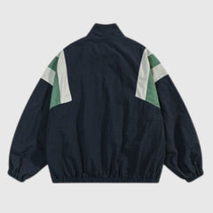 Chaqueta retro de cuello alto con patchwork de streetwear