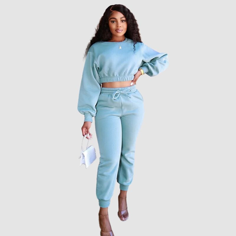 Crew Neck Crop Top & Drawstring Pant Set