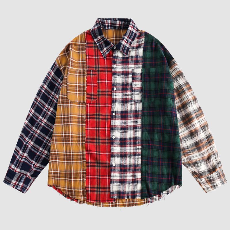 Hip Hop Contrast Plaid Shirts