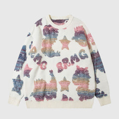 Bunter Jacquard-Pullover mit Dinosauriern