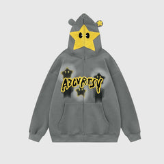 Sudadera con capucha y cremallera con estampado bordado