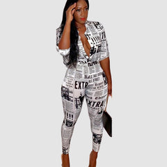 Newspaper Pattern Printed Shirt Pant Set