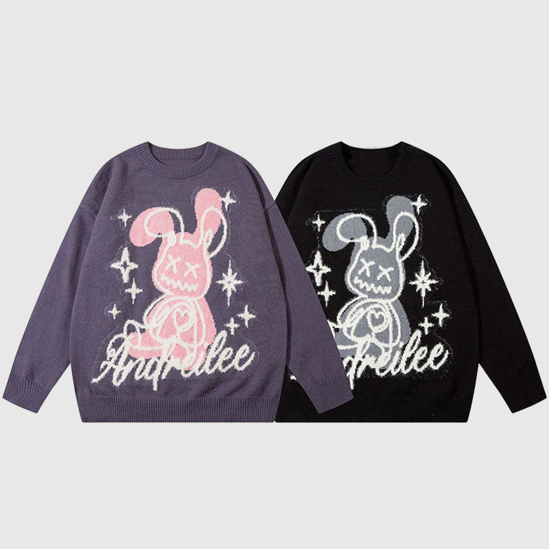 Cartoon Rabbit Pattern Embroidered Pullover