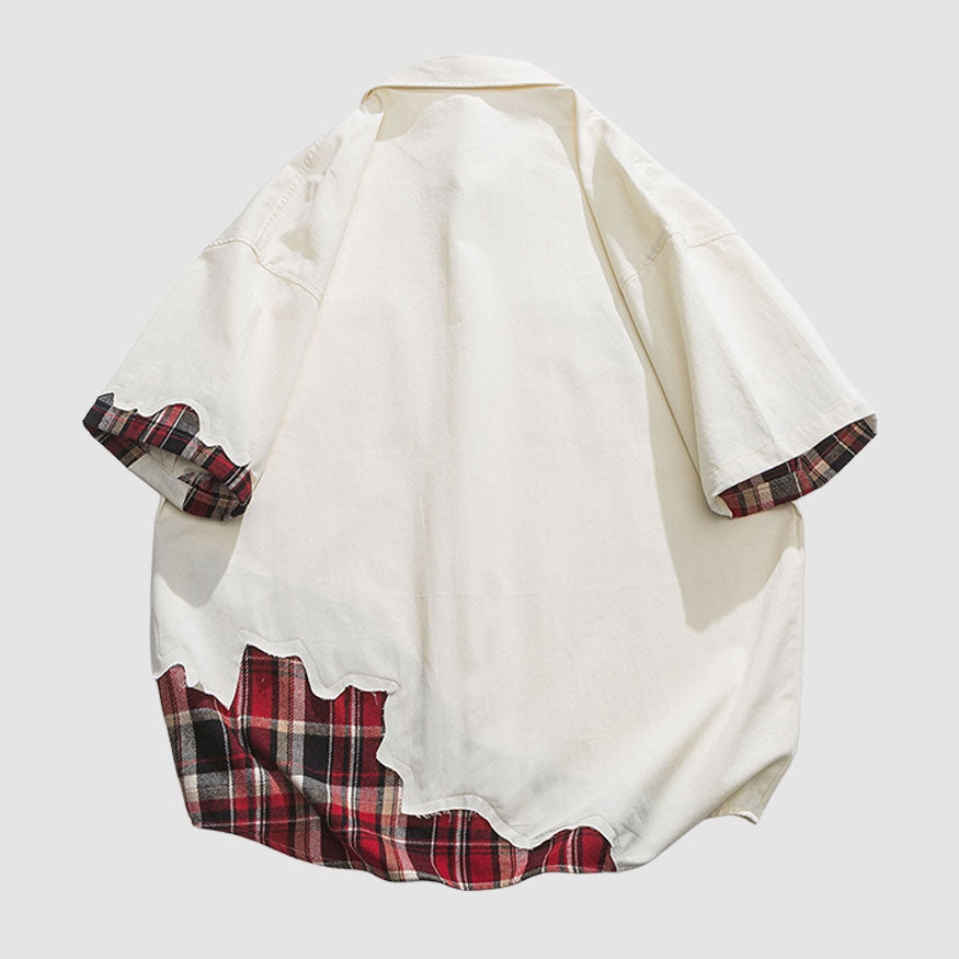 Irregular Plaid Patchwork Shirts