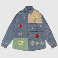 Cartoon Plant Denim Shirts