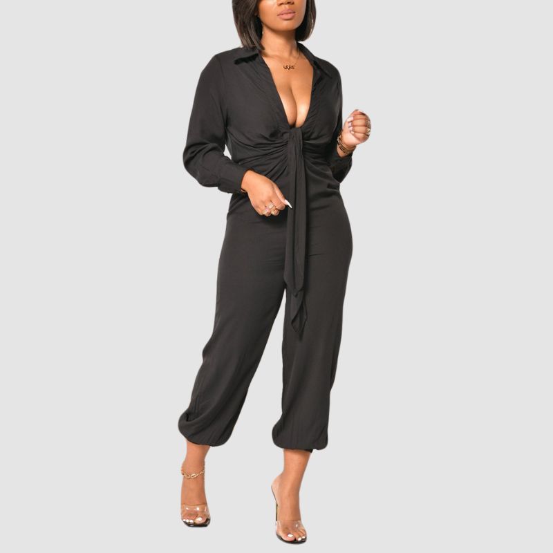 Jumpsuits mit V-Ausschnitt und Bindeband