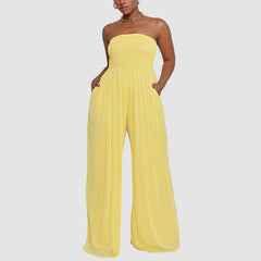 Einfarbiger Jumpsuit mit Tube-Top und weitem Bein