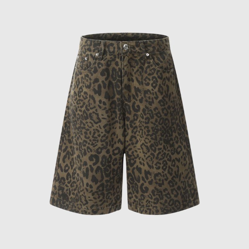 Lockere Jeansshorts mit Leopardenmuster