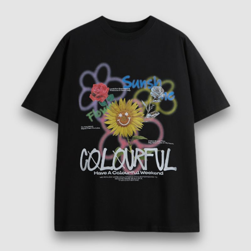 T-Shirt mit Graffiti-Sonnenblumen-Print