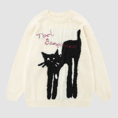 Cartoon Cat Pattern Jacquard Pullover