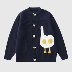 Cute Cartoon White Chicken Sweater Cardigan